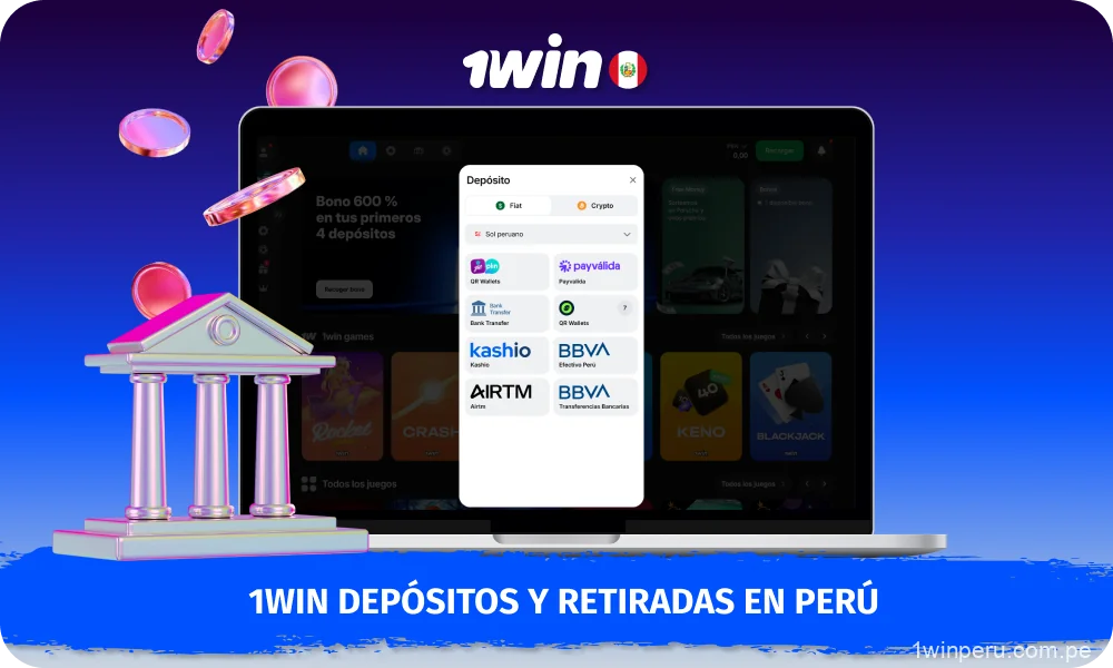 Los usuarios de 1win en Perú pueden realizar depósitos y retiros de fondos al instante a través de más de 15 métodos de pago seguros