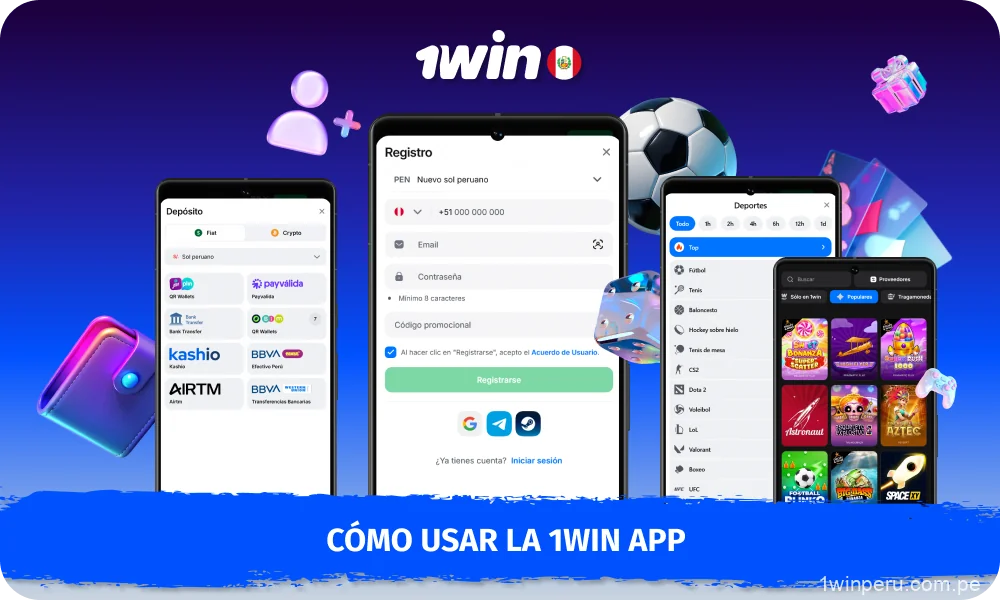 Los jugadores de Perú que deseen utilizar la aplicación 1win deben registrarse, recargar su saldo y seleccionar la sección de apuestas o casino para comenzar a jugar
