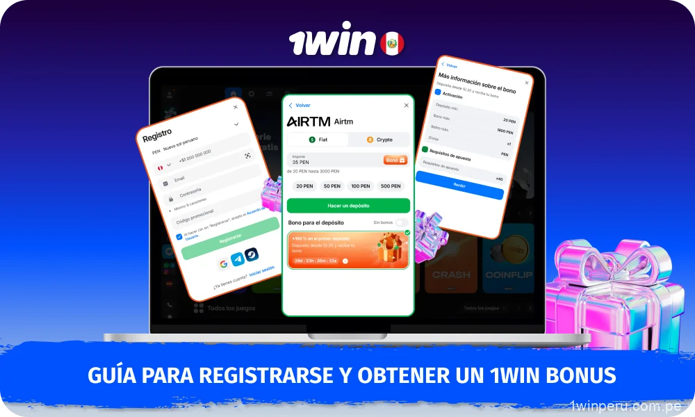 Para obtener el bono 1Win en Perú, regístrese en el sitio web y realice su primer depósito, tras lo cual se le acreditará el bono de bienvenida en su cuenta