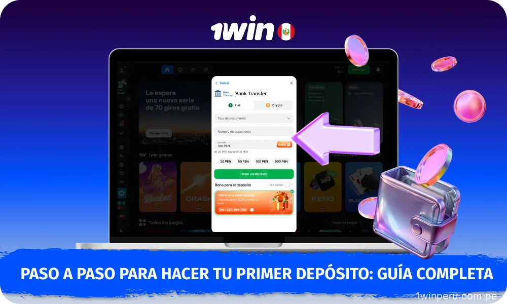Para realizar el primer depósito en 1Win en Perú, los jugadores deben seleccionar el método de pago, introducir el importe y confirmar la transacción